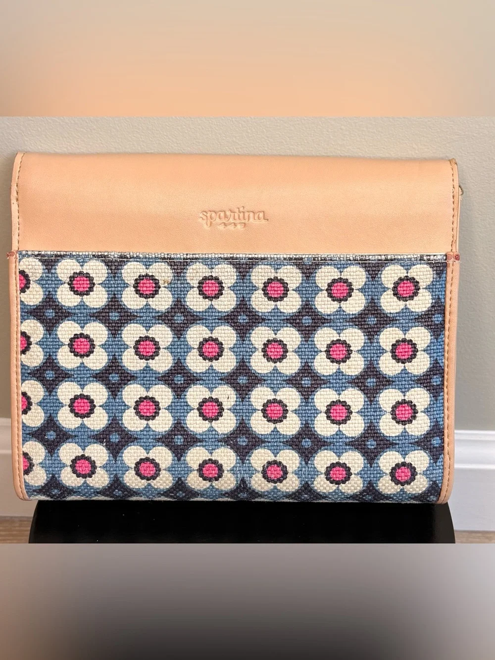 Spartina 449 Floral Linen & Leather Clutch Wallet Pink Blue | No Strap